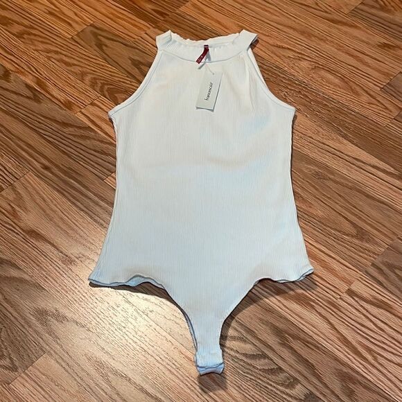 Cream High Neck Sleeveless Ribbed Bodysuit, Dina Be, Minimalist, XS - Picture 2 of 7